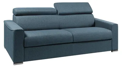 Produktbild von 4-Sitzer Schlafsofa Express aus blauem Stoff mit Memory-Schaum-Sitz - Breite Lattenrost-Liegefläche 160 cm - 14 cm Memory-Schaum-Matratze VIZIR