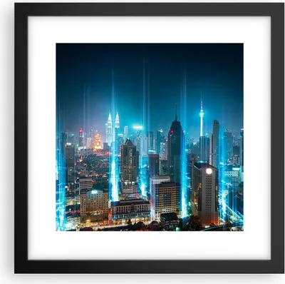 Produktbild von Gerahmtes Poster - Schwarzer Rahmen - Stadt Nacht Straße - 30x30 cm - Wand Bild - Wanddeko - Wandbilder - Kunstposter - Wandposter - Bilderrahmen - Bilder - Kunstdruck - Wandbild - P2BAC30x30-3903