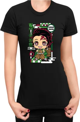 Produktbild von Damen T-Shirt Demon Anime Slayer Kimetsu No Yaiba Chibi Tanjiro Kamado, Lady M / Schwarz