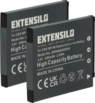Produktbild von EXTENSILO 2x Akku kompatibel mit Casio Exilim EX-Z9, EX-Z85, EX-Z90, EX-Z80 Kamera (600 mAh, 3,7 V, Li-Ion)