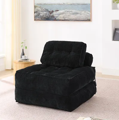 Produktbild von okwish Klappbarer Sitzsack-Sessel mit verstellbarer Rückenlehne, Bodensessel mit Schlafmöglichkeit, Bequemes Faltsofa in Schwarz
