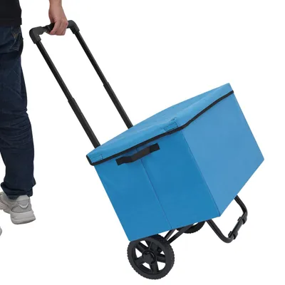 Image de 64L Chariot à provisions 55*36cm Chariot à main pliable avec roues Chariot de transport bleu