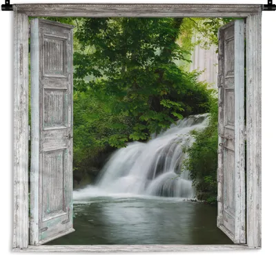 Produktbild von MuchoWow® Wandteppich Wandbehang Wasserfall - Aussicht - Landschaft 150x150 cm Tapisserie Dekoration Wandtuch - Wohnaccessoires - Modernes