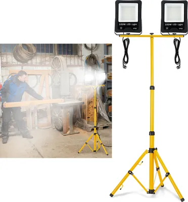 Obrázek produktu pro UISEBRT LED stavební reflektor 2*100W studená bílá se stativem LED reflektor pracovní světlo IP66 pro vnitřní venkovní staveniště
