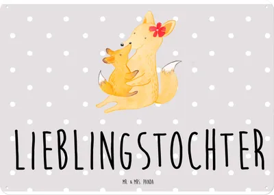 Produktbild von Mr. & Mrs. Panda Retro Blechschild Fuchs Mama DIN A4 - Grau Pastell - Geschenk, Wandbild, tafel, Metallschild, Tochter, Muttertag, Mutter, Schild, Blechtafel, Schoß