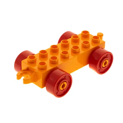 Produktbild von 1x Lego Duplo Anhänger 2x6 orange Räder rot mit Muttern 6172440 11248c02