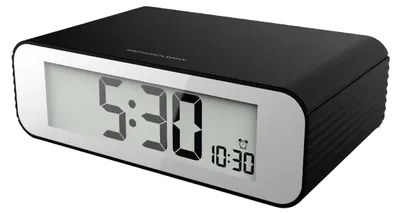 Produktbild von Digitaler Wecker Schwarz mit Snooze, ansteigendem Alarmton, weißer Hintergrundbeleuchtung, geräuscharm, 125 x 77 x 40 mm