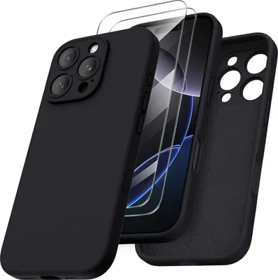 Image de étui pour iPhone 16 Pro noir avec protection pour appareil photo & 2 films de protection
