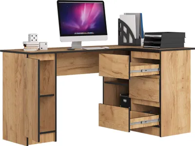 Immagine prodotto di Scrivania angolare a L da 155 cm con 3 cassetti, 1 anta e 4 scomparti