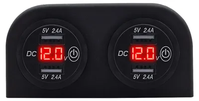 Produktbild von ProRide USB-Autolader, 4 Ports, 24W, Voltmeter, Schalter, 2-fach Aufbau