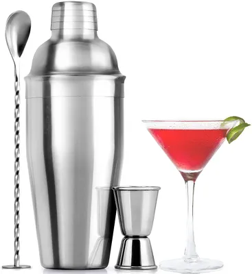 Produktbild von Zulay Cocktail-Shaker aus Edelstahl, 680 ml, Mixgetränke-Shaker mit integriertem Sieb, doppelseitiger Messbecher und Kombi-Stößel, Rührlöffel