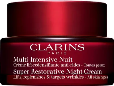 Productafbeelding van Clarins Super Restorative Nachtcrème, nachtcrème, voor vrouwen, geschikt voor droge huid en zeer droge huid, voor gezicht, hals en nek, anti-aging, vermindert onzuiverheden, vermindert rimpels, verheldert, hydraterend, liftend, voedend, ..., 50 ml