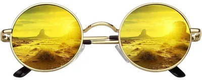 Productafbeelding van Zonnebril, retro, ronde metalen montuur, gepolariseerd, UV400-bescherming, 45mm, goud, oranje, spiegelend