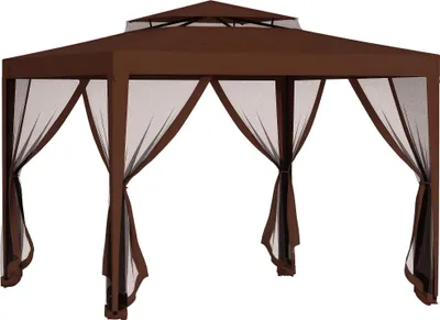 Image de Outsunny Tonnelle barnum de jardin 3L x 3l m avec 4 moustiquaires amovibles - double toit - marron