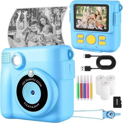 Produktbild von Sofortbildkamera, 1080P 2,4 Zoll Bildschirm mit Druckpapier Kinderkamera,32GB TF Karte, Digitalkamera mit Farbigen Stiften Geschenk