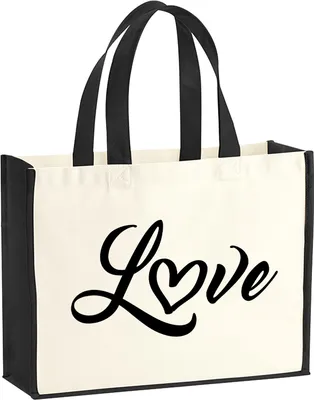 Produktbild von Huuraa Jutetasche Love Herz Hearth 21 Liter Black Jute und Baumwolle Einkaufstasche Geschenkidee
