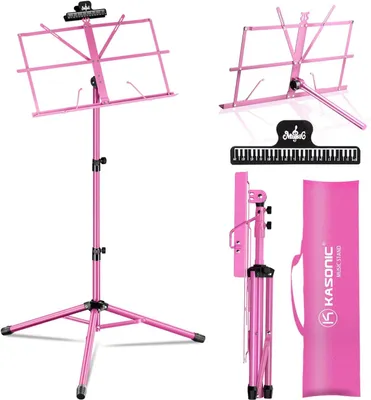 Produktbild von Notenständer 2-in-1, Tragbarer Notenbuchständer, Verstellbares Stativ, Rosa
