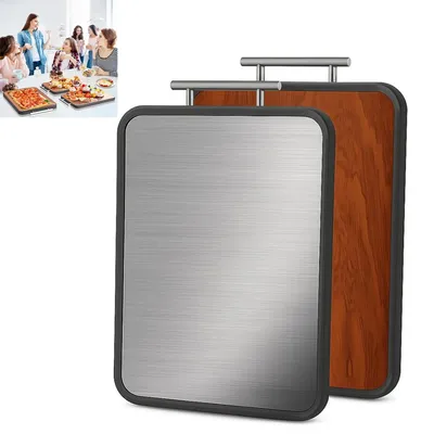 Produktbild von 2-in-1 Küchenbrett aus Holz & Edelstahl – Doppelseitig, stabil & rutschfest für den Alltag (38×26 cm)