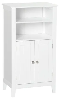 Produktbild von Badezimmerschrank mit verstellbaren Einlegeb?den und 2 Tš¹ren, Mehrzweck-Badezimmerschrank aus Holz, Wei?, 50 x 30 x 93 cm