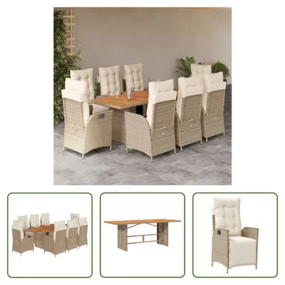 Produktbild von The Living Store 9-tlg. Garten-Essgruppe mit Kissen Beige Poly Rattan