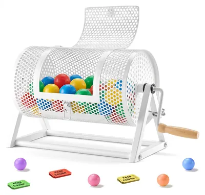 Obrázok produktu pre VEVOR Tombola bubon, 295 x Ø 167 mm, bubon s kapacitou 2500 žrebov alebo 100 lotériových guličiek, bubon na žrebovanie s kľukou a trojnožkou, na podujatia a oslavy, biely