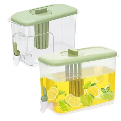 Produktbild von 2 Stück Getränkespender für den Kühlschrank,mit Zapfhahn und Spender,4L Saftkanne aus hitzebeständigem PP mit Fruchteinsatz für Obsttee & Kaltgetränke, auslaufsicher