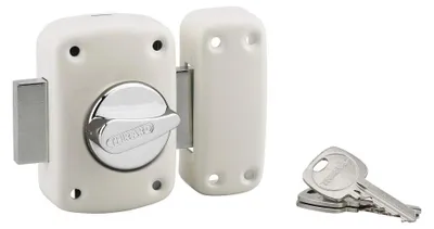 Image de Verrou à bouton Corvette pour porte d'entrée, cylindre 45mm, acier, 3 clés, époxy blanc - THIRARD