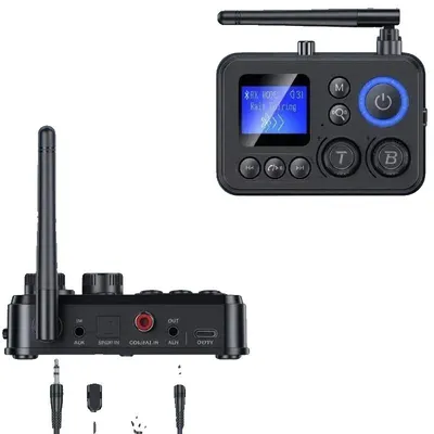 Produktbild von Bluetooth Audio Transmitter Empfänger, Bluetooth 5.4, AUX- und optische Kompatibilität, niedrige Latenz, kompaktes Design, externe Antenne