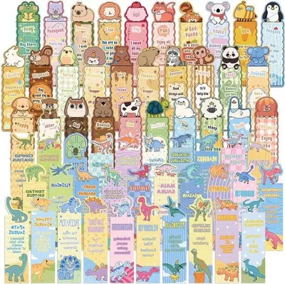 Image de Feuilles autocollantes avec motifs d'animaux - 60 pièces - marque-pages résistants - design coloré - pour encourager la lecture à la maison et à l'école
