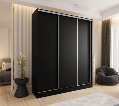 Produktbild von Schwebetürenschrank 3-türig 230 × 250 × 58 cm Schwarz – Moderner Kleiderschrank für Schlafzimmer und Flur