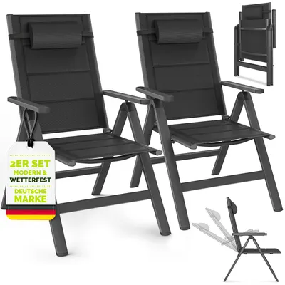 Image de Chaise de jardin Tillvex avec coussin Premium, lot de 2, anthracite, pliable, en aluminium | Dossier haut avec accoudoirs | Chaise pliante réglable | Fauteuil pliant pour balcon, jardin ou terrasse