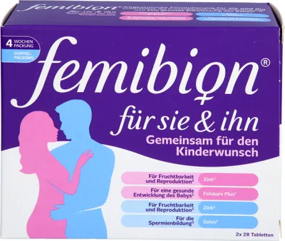 Produktbild von Femibion für Sie & Ihn Tabletten zur Unterstützung bei Kinderwunsch, 56 St. Tabletten