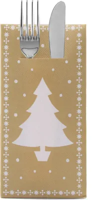 Produktbild von Sovie HOME Weihnachtsbesteckserviette White Tree in Gold aus Linclass® Airlaid 40 x 40 cm, 1/8 Falz, 12 Stück