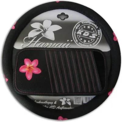 Produktbild von JOM Auto Lenkradhülle Lenkradbezug + CD-Fach HAWAII BLUMEN schwarz Rosa