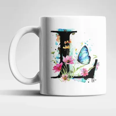 Produktbild von Name A bis Z Blumen Schmetterlinge Kaffeetasse Teetasse Tasse Geschenkidee – L