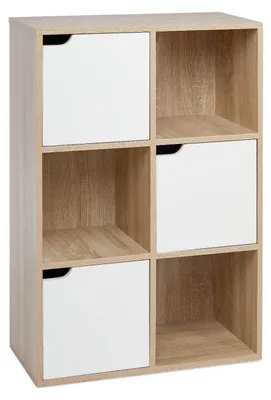 Produktbild von Bücherregal mit 3 Türen 6 Fächer 60x30x90 cm Weiß Holz