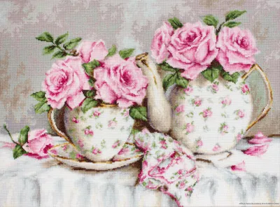 Produktbild von Auslaufmodell Luca-S Kreuzstich Set "Morgentee und Rosen Zählstoff", Zählmuster, 38x28cm