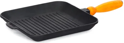 Produktbild von 28 cm Grillpfanne Gusseisen Steakpfanne Bratpfanne Holzgriff abnehmbar Induktion