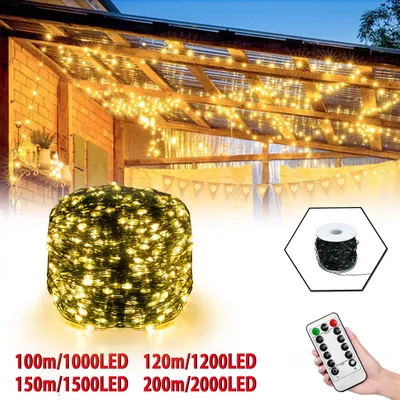 Obrázek produktu pro UISEBRT 100m LED víla světla teplá bílá, 1000 LED diod s dálkovým ovládáním a zástrčkou, IP44, napájení, vánoční osvětlení pro interiér, párty, svatby