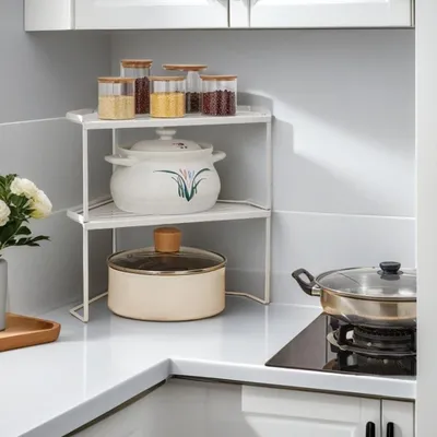 Produktbild von Küchenorganizer stapelbar, Metall Eckregal, mit Antirutschmatte, für Schrank