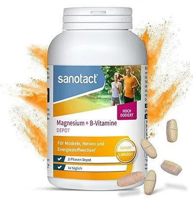 Produktbild von sanotact Magnesium 500 plus B Vitamine 180 Tabletten | Hochdosiertes Magnesium für Muskeln & Nerven | 100% Vegan