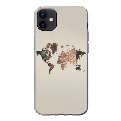 Produktbild von MuchoWow® Handyhülle Schutzhülle Hülle für iPhone 12 mini Weltkarte - Holz - Braun Silikon Softcase Handy Hülle - Bild