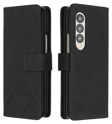Immagine prodotto di Custodia in pelle flip per Samsung Galaxy Z Fold3 custodia con design a portafoglio con goffratura, porta carte e supporto nero