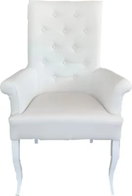 Produktbild von Casa Padrino Chesterfield Neo Barock Esszimmer Stuhl Weiß / Weiß Kunstleder  mit Armlehnen - Barock Möbel