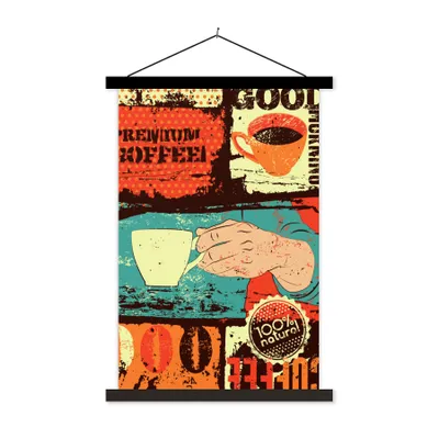 Produktbild von MuchoWow® Textilposter Kaffee - Collage - Vintage 60x90 cm mit schwarzem Rahmen - Poster Wohnzimmer