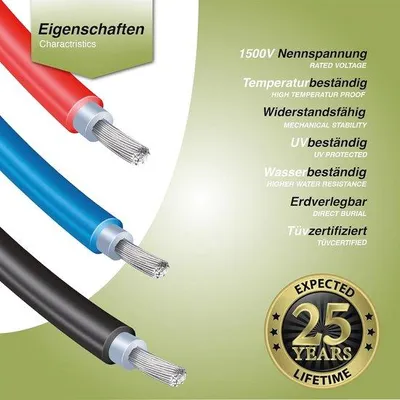 Zdjęcie produktu dla Przedłużacz do paneli słonecznych, przewód 4mm² - 2 x 15m, złącza do instalacji fotowoltaicznych