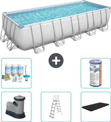 Produktbild von Bestway Rechteckiges Power Steel-Schwimmbecken – 640 x 274 x 132 – Grau – inklusive Pumpe – Leiter – Abdeckung Wartungspaket - Filter