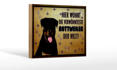 Produktbild von Holzschild Spruch 18x12cm Hund hier wohnt die Rottweiler