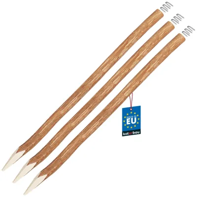 Produktbild von KOTARBAU® 3er Set Holzpfosten für Staketenzaun 120cm Zaunpfosten Rundholz ⌀ 7 cm Holzpfähle für Zaun Stecken + Krampen Pfosten Haselnuss Angespitzt