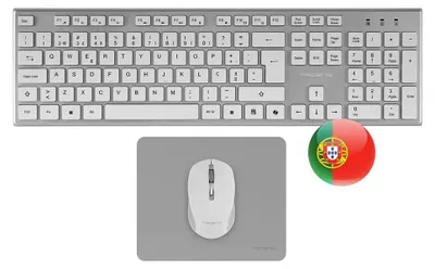 Imagen del producto de Tacens 6ZENITHWPT, inalámbrico, tecnología RF, teclado de membrana, distribución QWERTY, color plateado, color blanco, incluye ratón